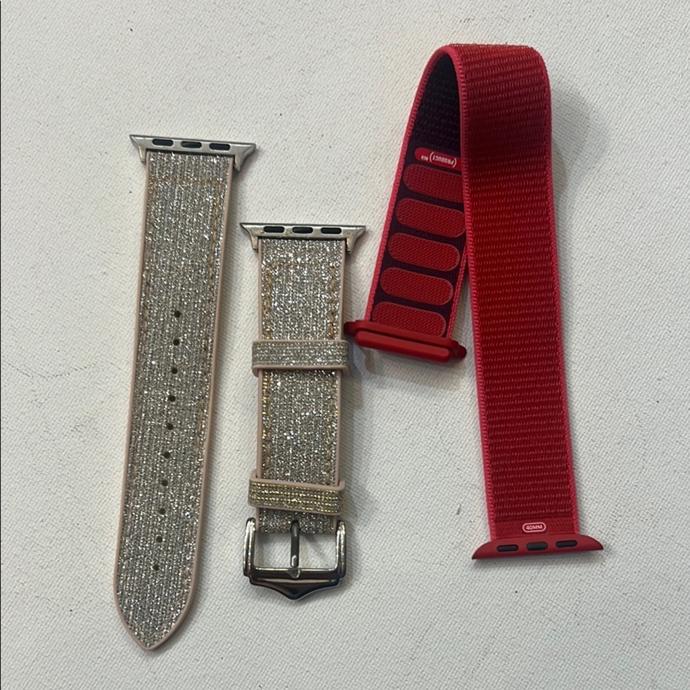 Silver Glitter and Red Apple Watch Bands
